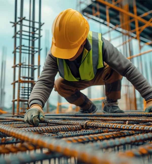 Construction employee working with metal piping