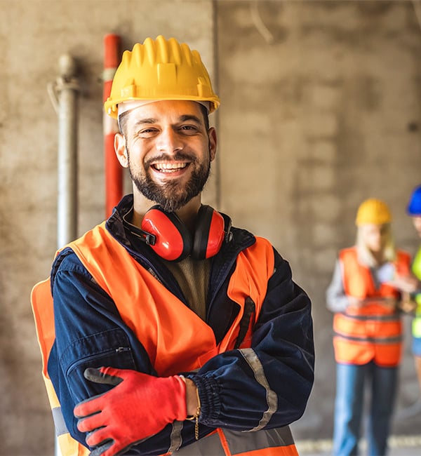 Construction employee in hard hat 