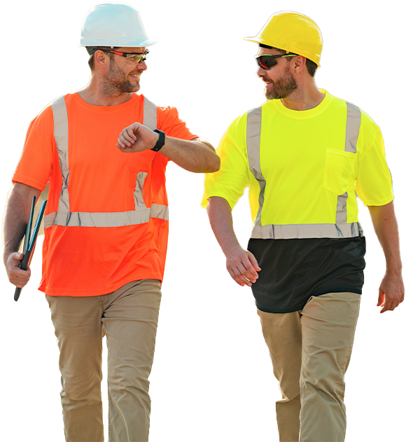 Construction employees walking side-by-side 